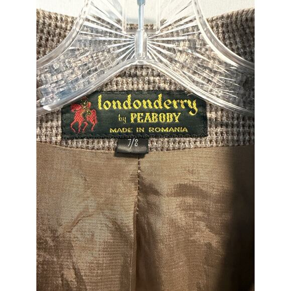 Londonderry | Women’s Vintage Wool Jacket Tweed Checked Tan Brown- Size 7/8 - Picture 2 of 9